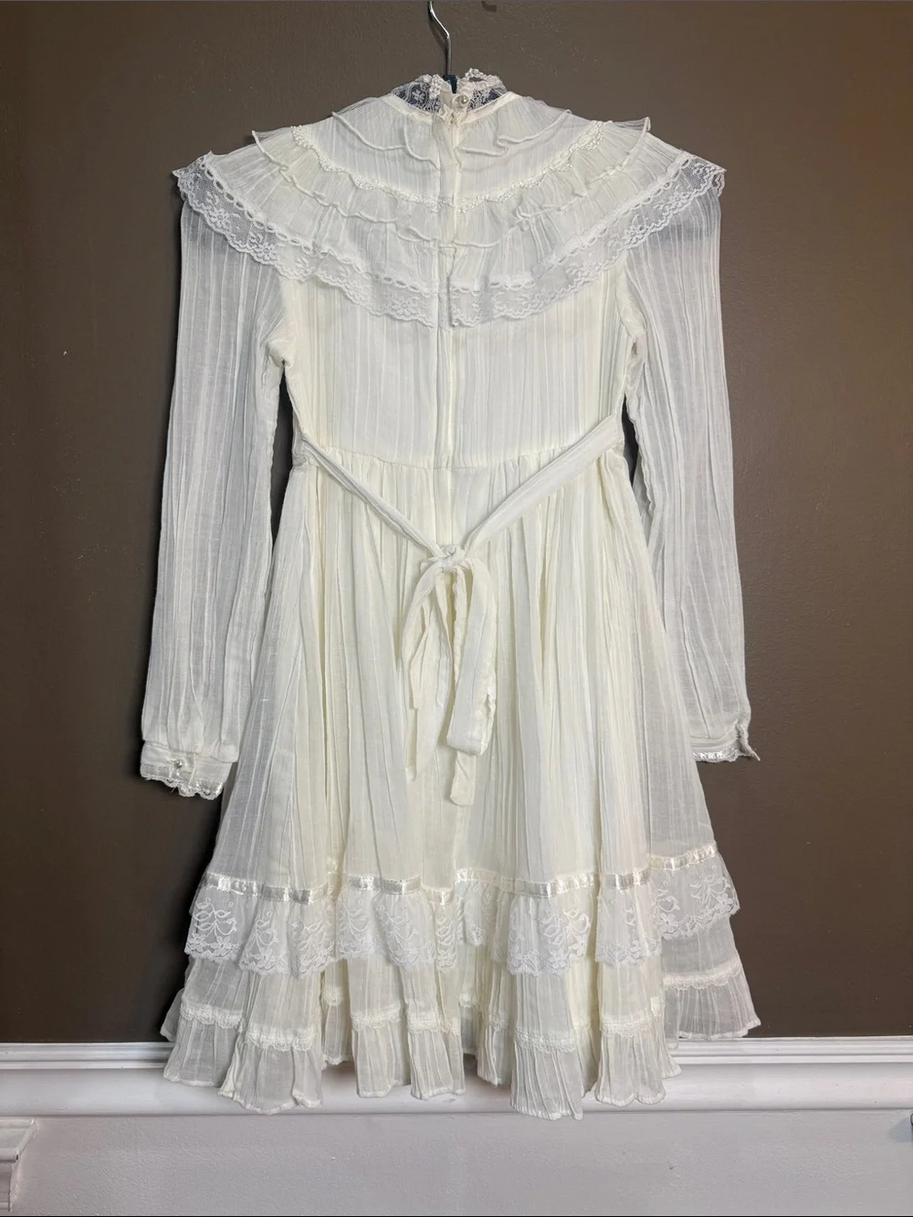 Vintage Gunne Sax‎ Girls 7 Prairie Lace Victorian Ivory Dress
